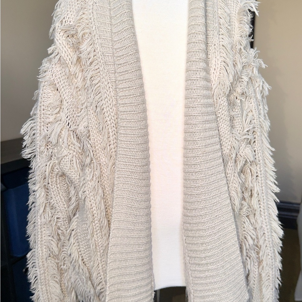 Boutique Boho Cozy Beige Fringe Women's Oversized Cardigan Sweater